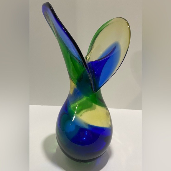 Abstract Art Glass Vase Blue Green Fish Tail Hand Blown Rare Unique - Picture 6 of 8
